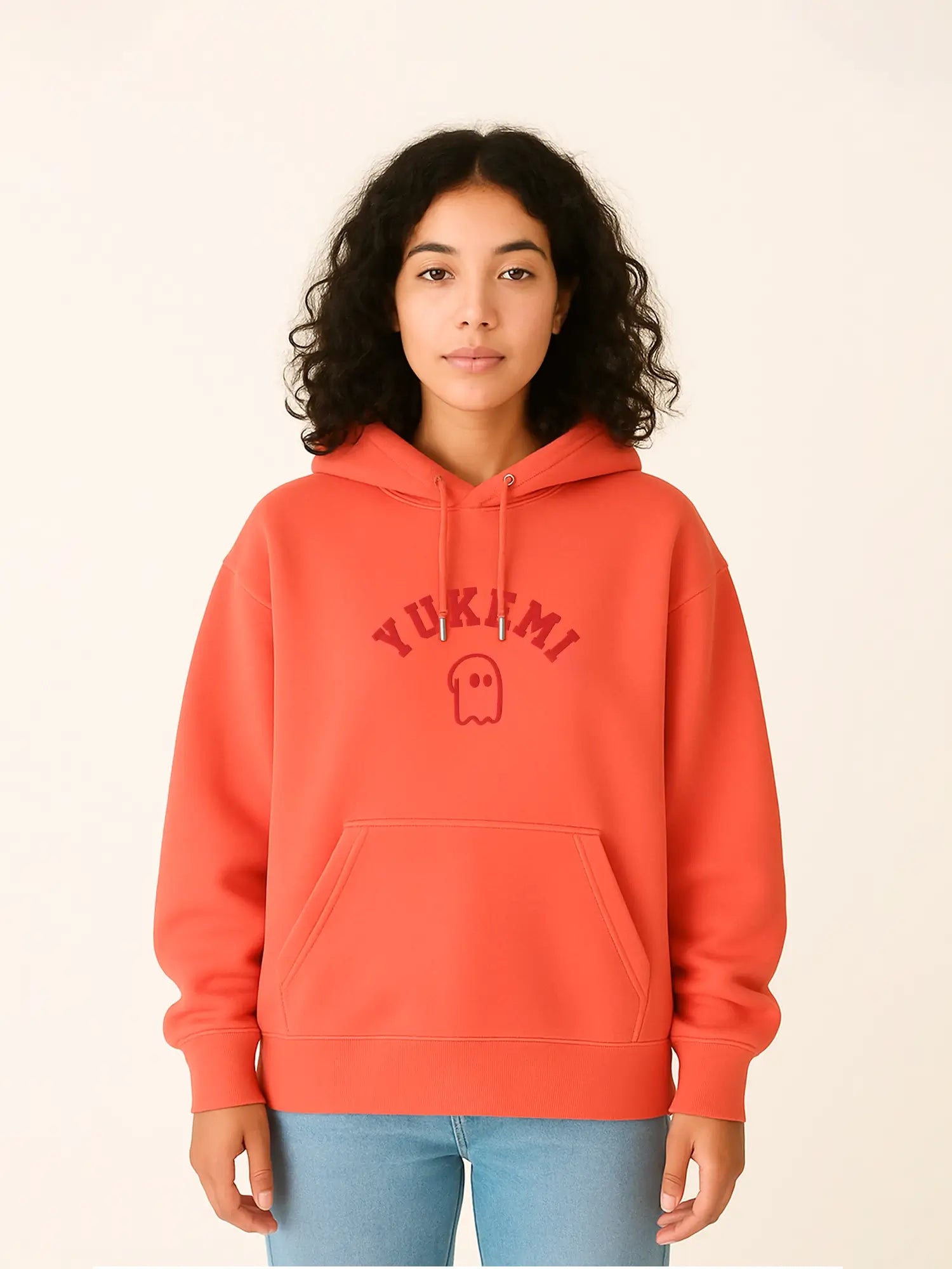 Hoodie orange unisexe oversize en coton bio – Yukemi