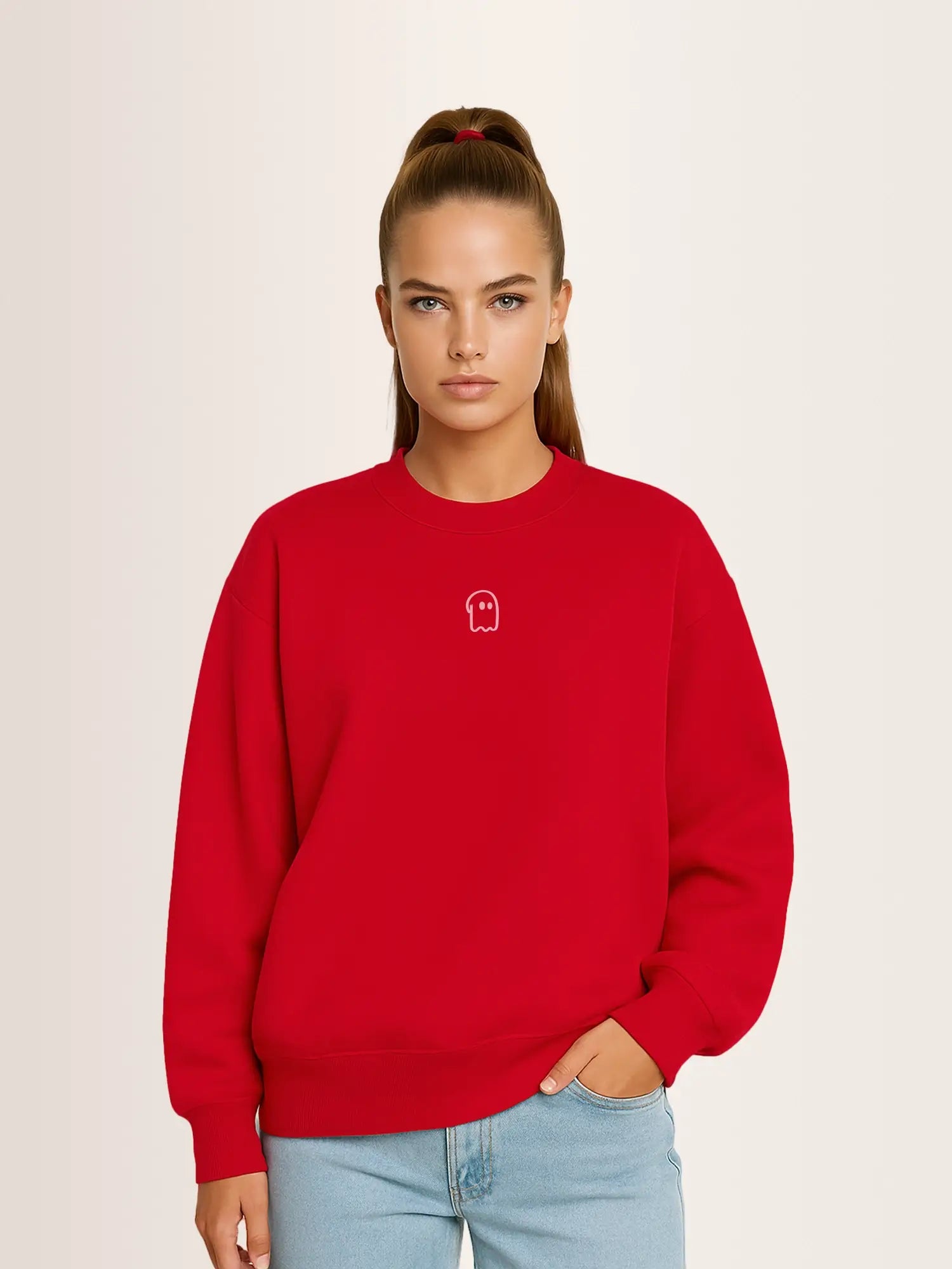 Sweat rouge unisexe oversize en coton bio – Yukemi