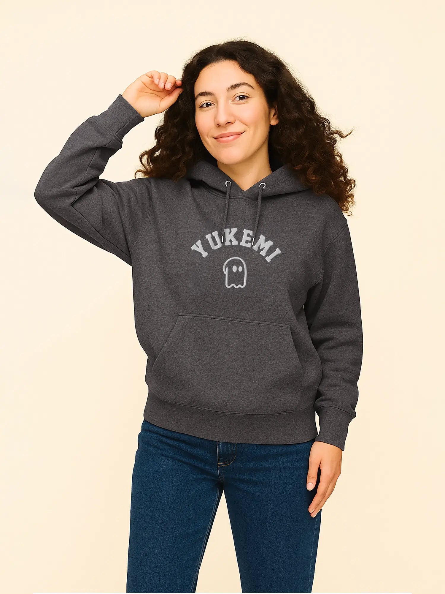 Hoodie gris unisexe oversize en coton bio – Yukemi