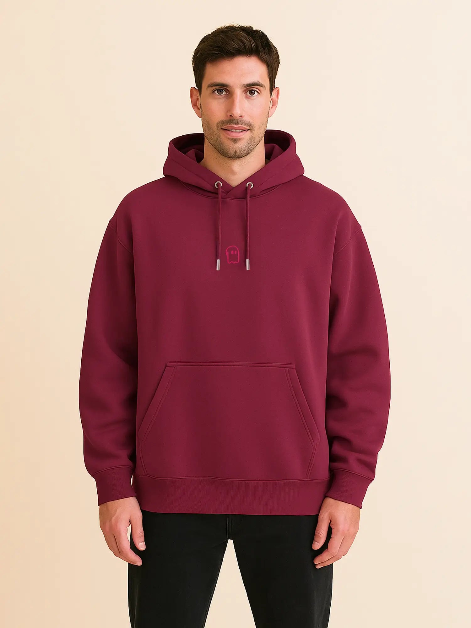 Hoodie rouge foncé unisexe oversize en coton bio – Yukemi