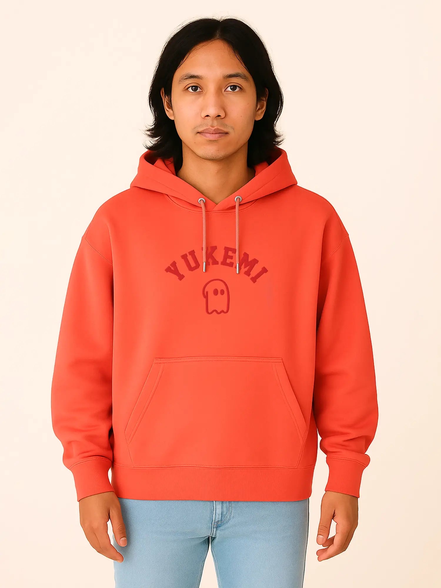 Hoodie orange unisexe oversize en coton bio – Yukemi