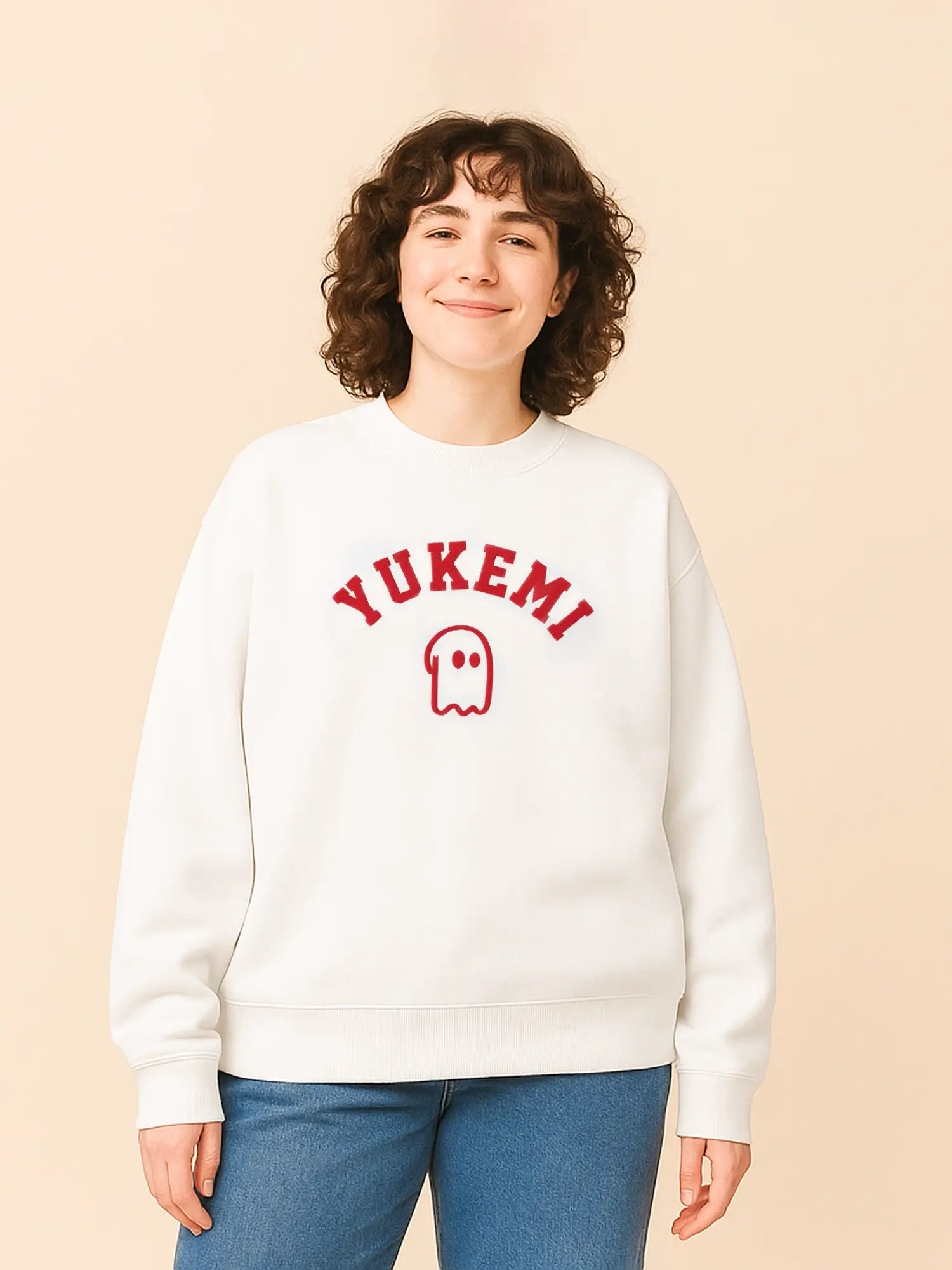 Sweat blanc unisexe oversize en coton bio – Yukemi
