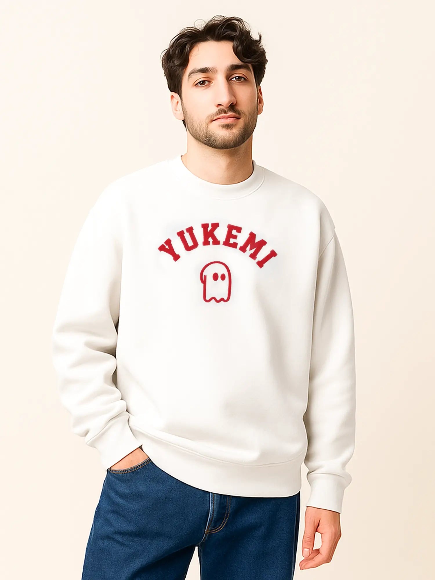 Sweat blanc unisexe oversize en coton bio – Yukemi